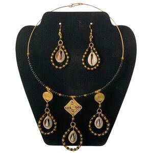 Beaded Brass & Cowrie Shell Necklace Set